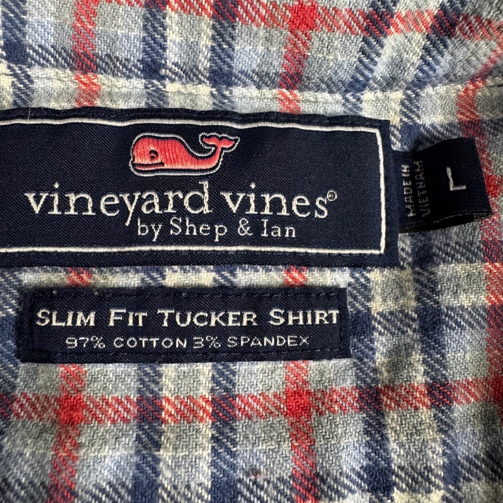 Vineyard Vines Tucker Shirt Mens Large Blue Red Plaid Slim Fit Cotton Stretch - Picture 4 of 7